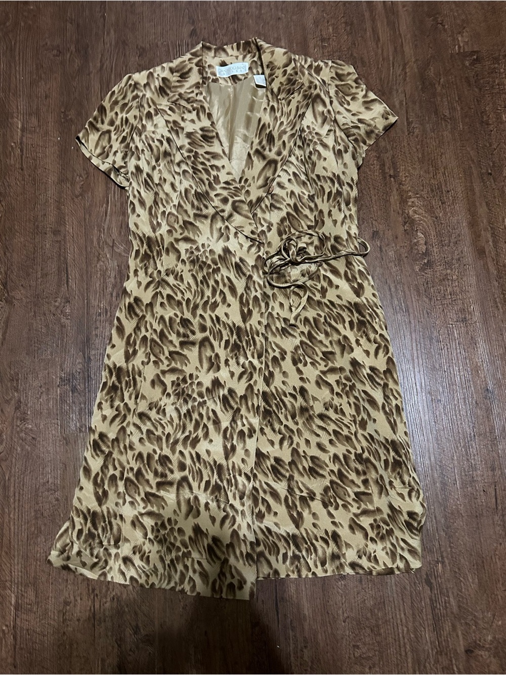Dana Buchman Silk Tan and Brown Animal-Print Wrap Mini Dress
